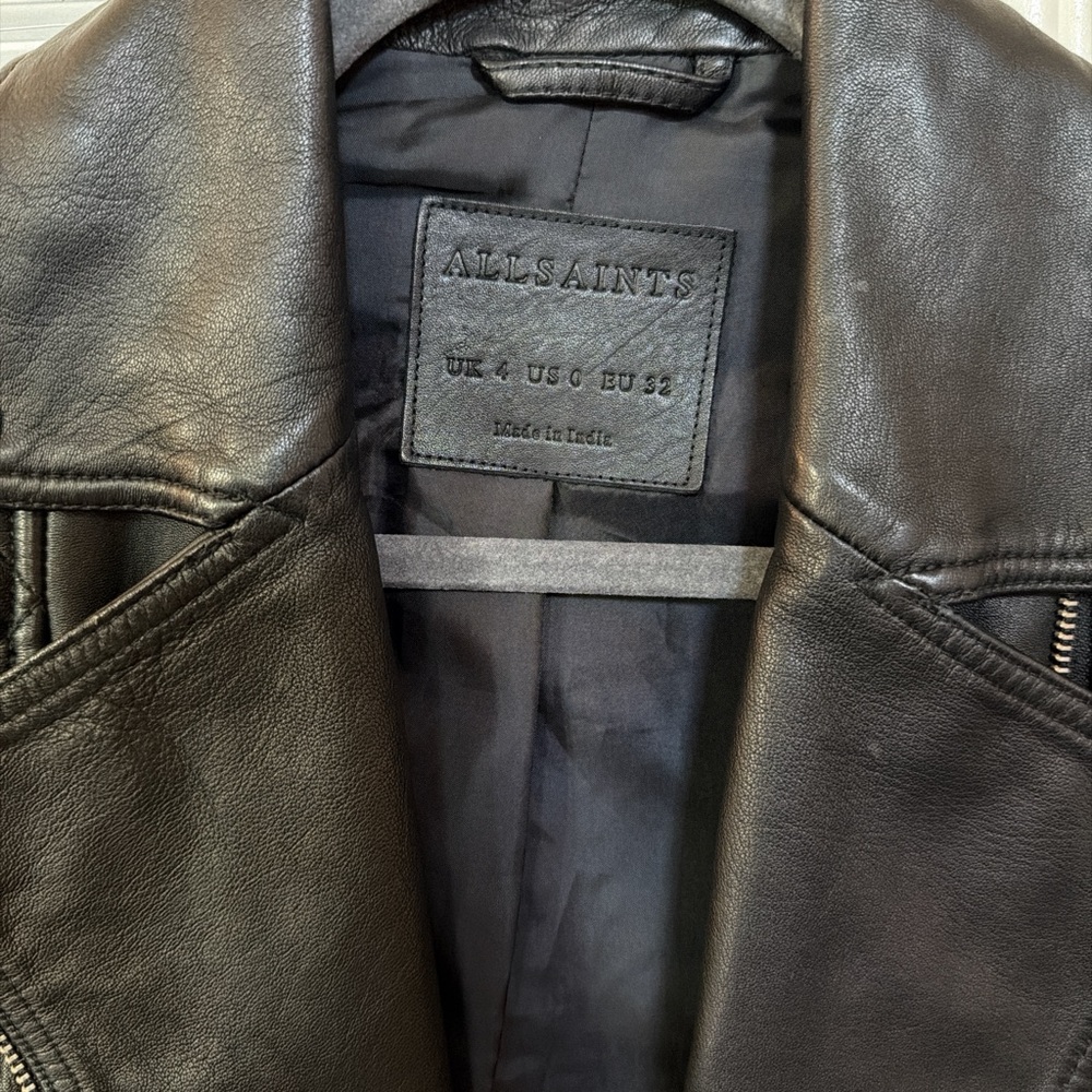 All Saints Quilted Black Leather Jacket - Picture 7 of 8